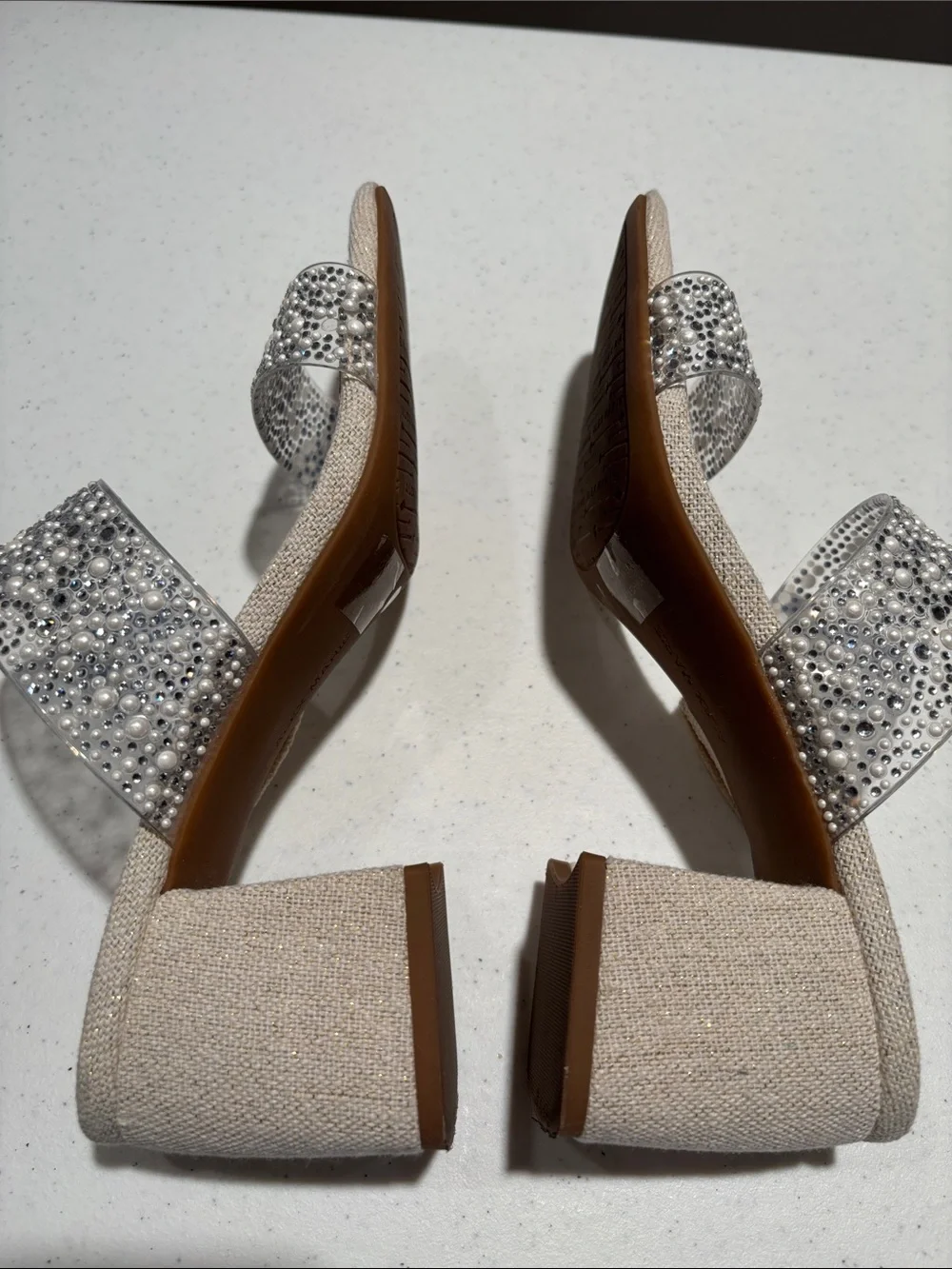 Alex Marie Beaded Pearl Embellished Sandals in Nude